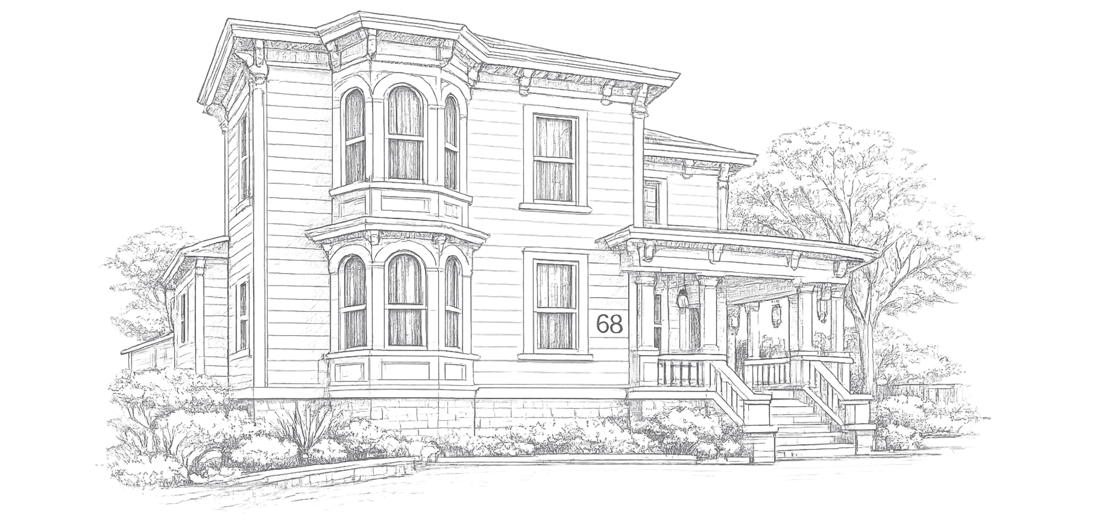 Illustrated Victorian-style guest house exterior representing The Selvedge hospitality experience.